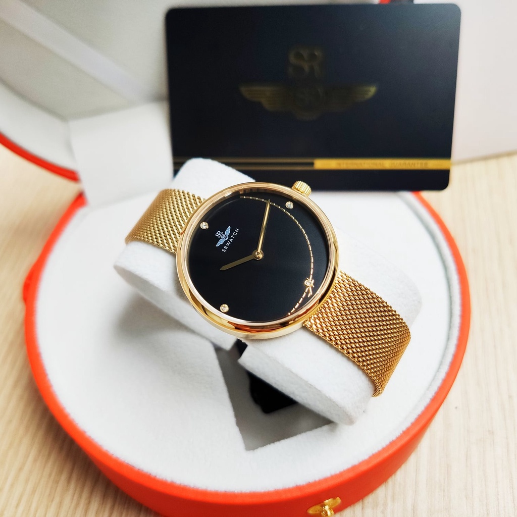 Đồng hồ nữ SRWATCH chính hãng SL5008.1401BL mặt kính sapphire mạ vàng đính đá kim cương chống trầy chống nước 50m