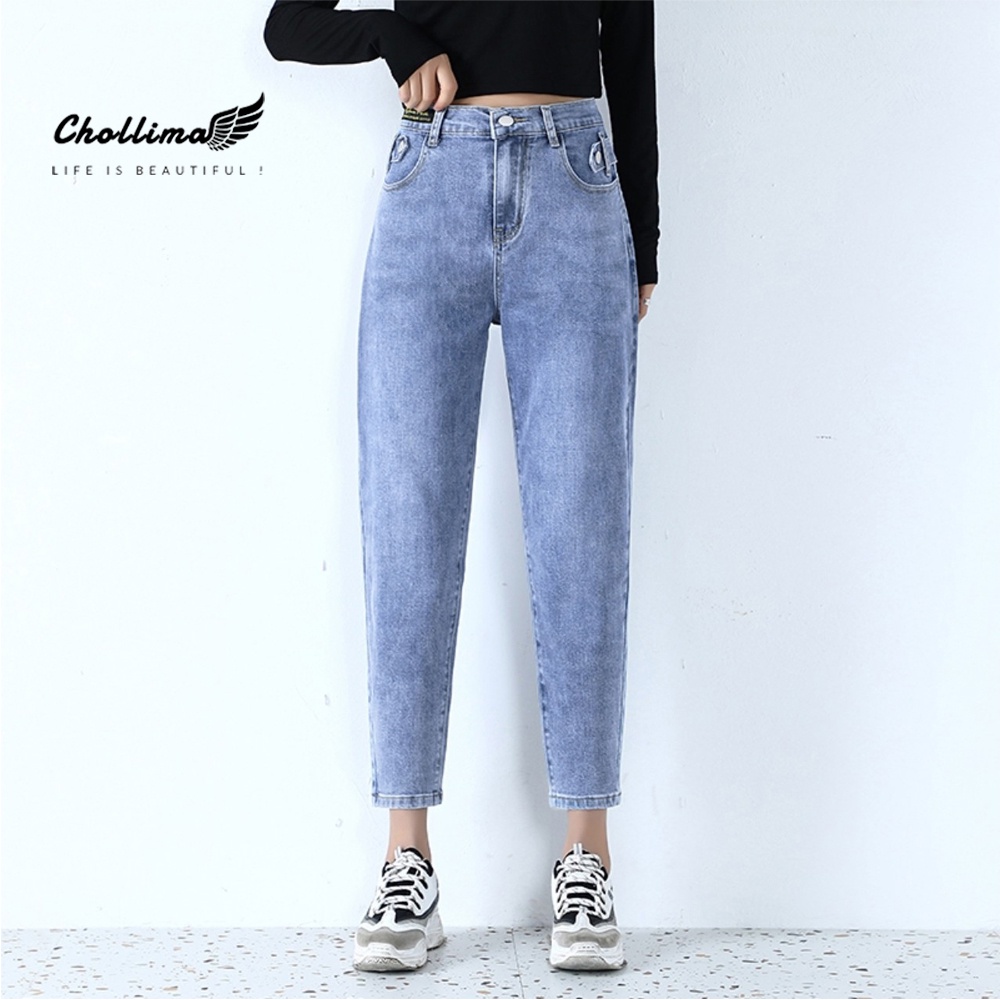 Quần baggy jeans nữ Chollima form rộng lưng thun gắn mạc đen QD008 ulzzang phong cách hàn quốc