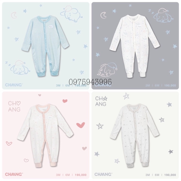 (Hàng mới về) Bộ Body dài tay cúc giữa sơ sinh - BST sơ sinh hãng Chaang 2022 - BST Sơ sinh Under the sea