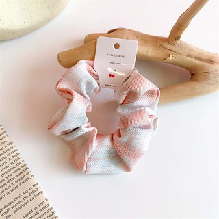 Dây cột tóc đuôi ngựa bằng vải họa tiết kẻ sọc thanh lịch