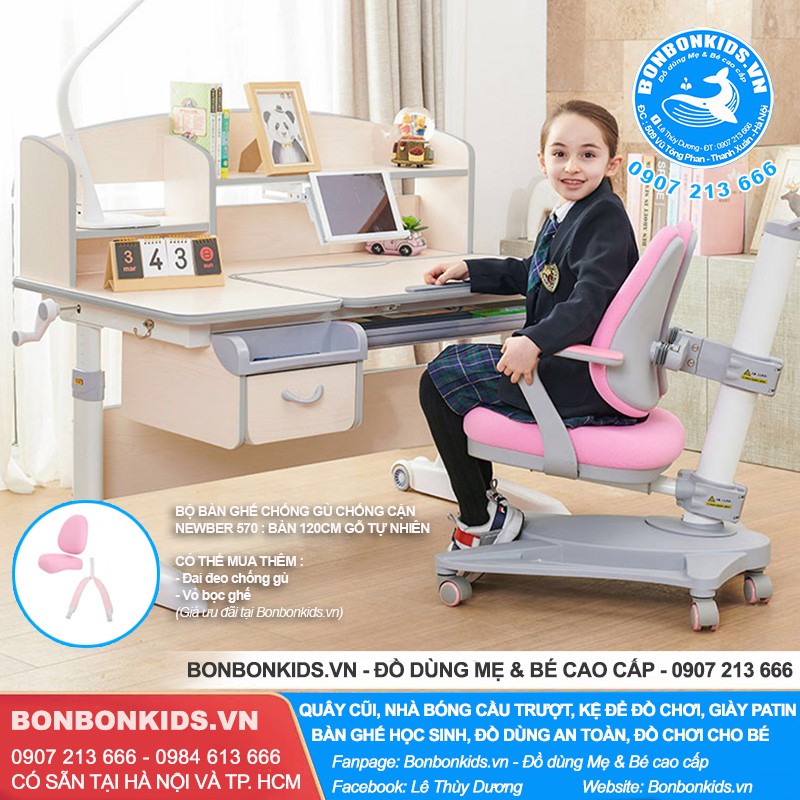 Bộ bàn ghế học sinh chống gù chống cận Newber G570 cao cấp (120cm Gỗ tự nhiên)