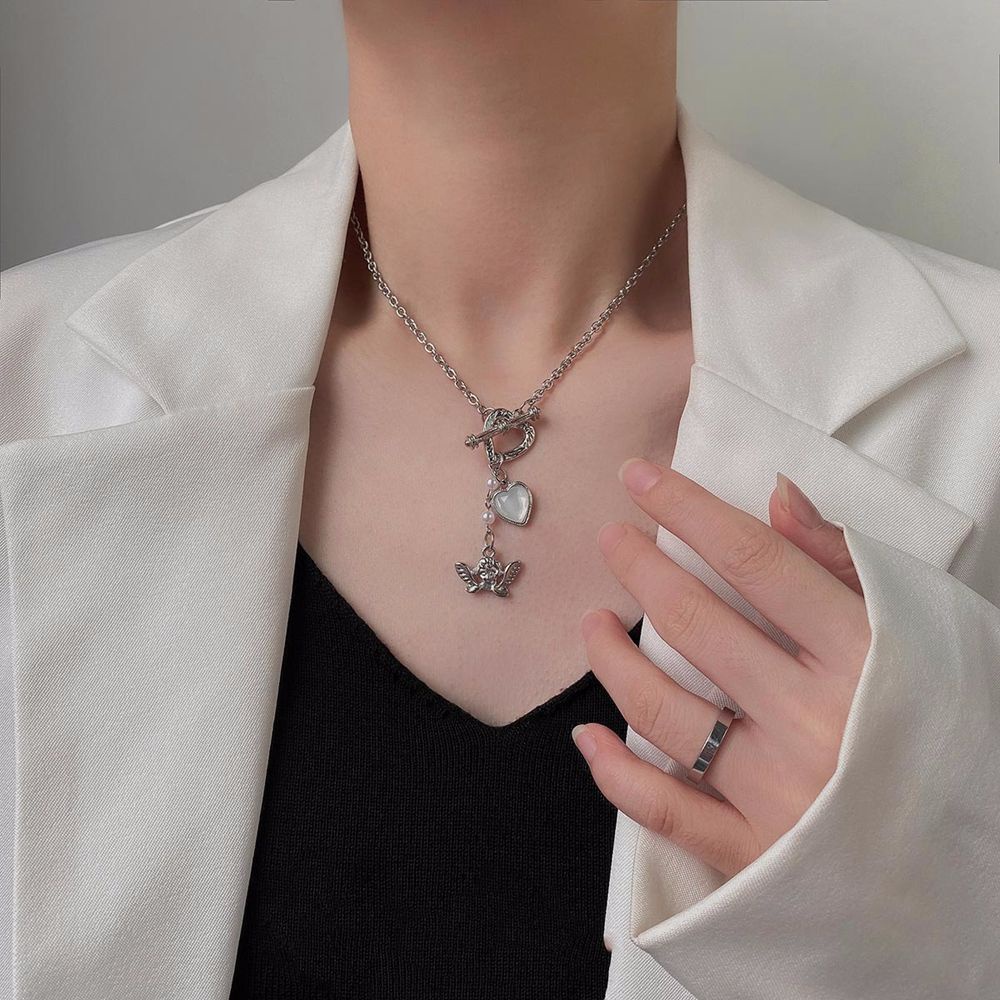 Vòng cổ Hợp Kim Mặt Trái Tim Đính Ngọc Trai Nhân Tạo Sang Trọng Phong Cách Hàn Quốc Cổ Điển Dành Cho Nữ