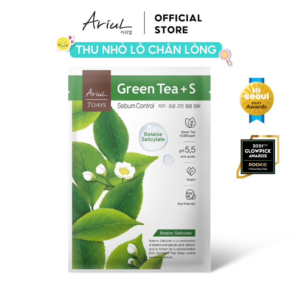[HSD T4/2024] Mặt nạ ARIUL 7 Days Trà Xanh Green Tea + Betaine Salicylate 23ml