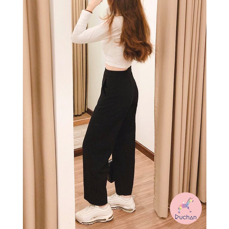 Quần ống suông nữ RUCHAN dài rộng lưng cao hack dáng công sở + 2% phí shopee