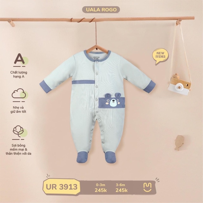 Bộ liền body liền tất Uala Rogo chất nỉ cotton phối viền xinh xắn