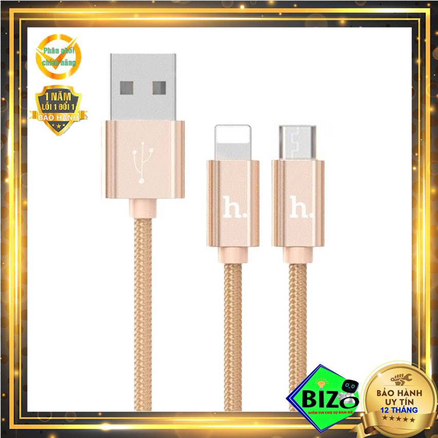 Dây sạc iphone hoco x2 , 2 đầu dùng cho ip, samsung, cáp sạc lightning , micro bọc dù chống gãy