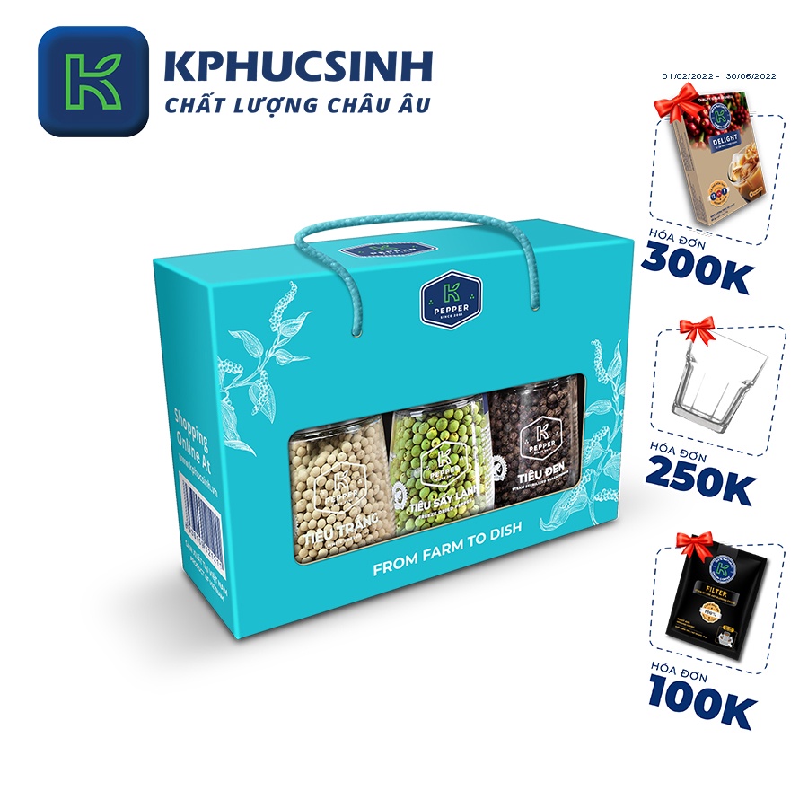 Combo vua tiêu K Pepper gồm 3 loại tiêu xanh sấy lạnh, tiêu đen, tiêu trắng KPHUCSINH - Hàng Chính Hãng