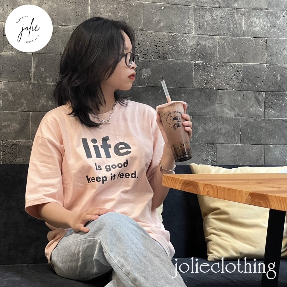 Áo thun tay lỡ, Áo phông nữ form rộng dáng Unisex/Ulzzang mặc lẻ cặp nhóm hoạ tiết in chữ life, chất cotton 100%