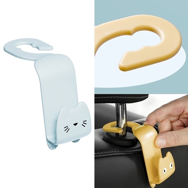 Móc Treo Đồ Gắn Ghế Xe Hơi Hình Mèo Hoạt Hình Đa Năng Trang Trí Nội Thất