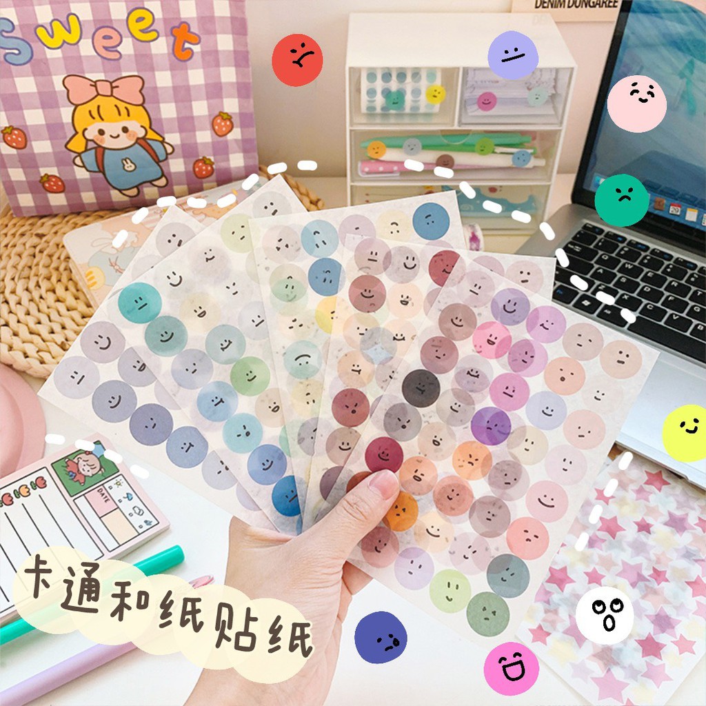 Set 6 hình dán sticker biểu tượng cảm súc Hàn Quốc trang trí số tay tự làm đơn giản sáng tạo A-22