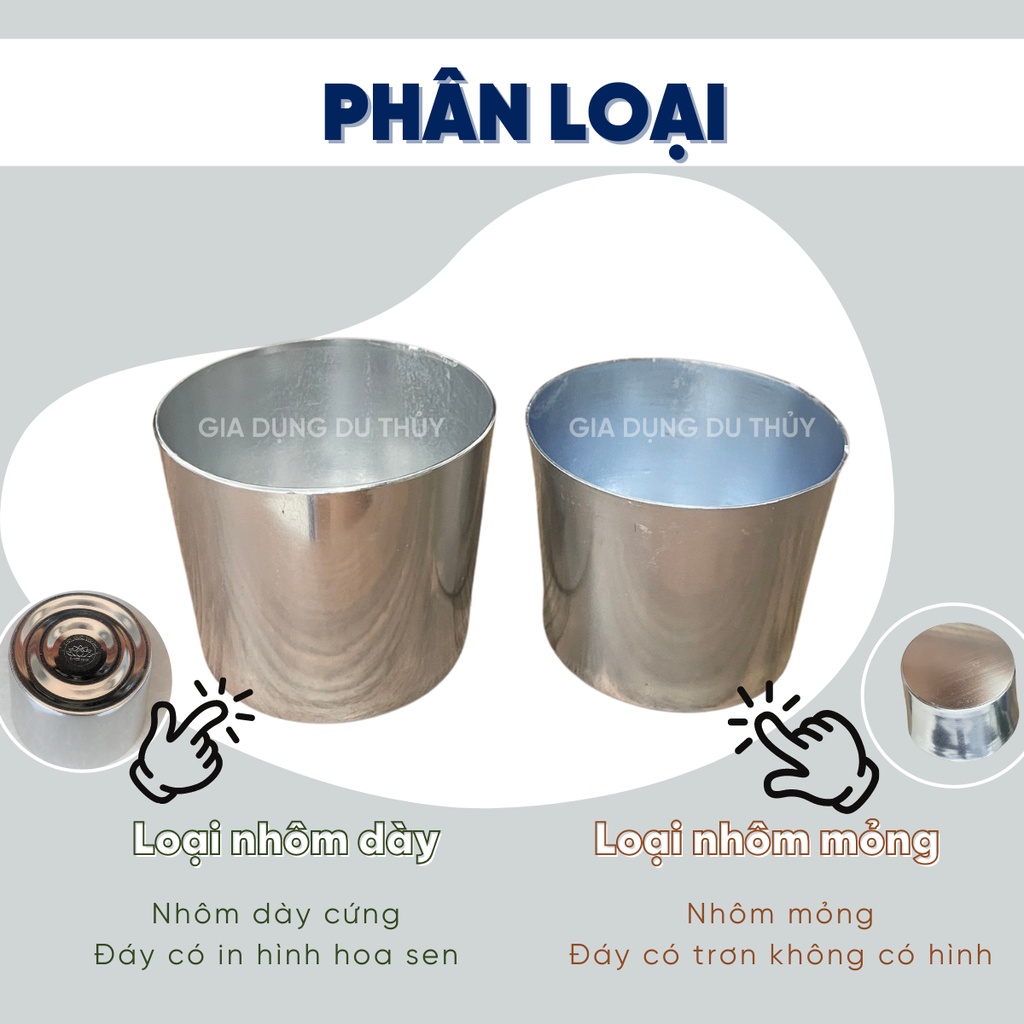 Ly làm đá nhôm 5 size 6-7-8-9-10cm, chống bám bẩn dễ rửa, khó móp méo, nhỏ gọn của gia dụng Du Thủy