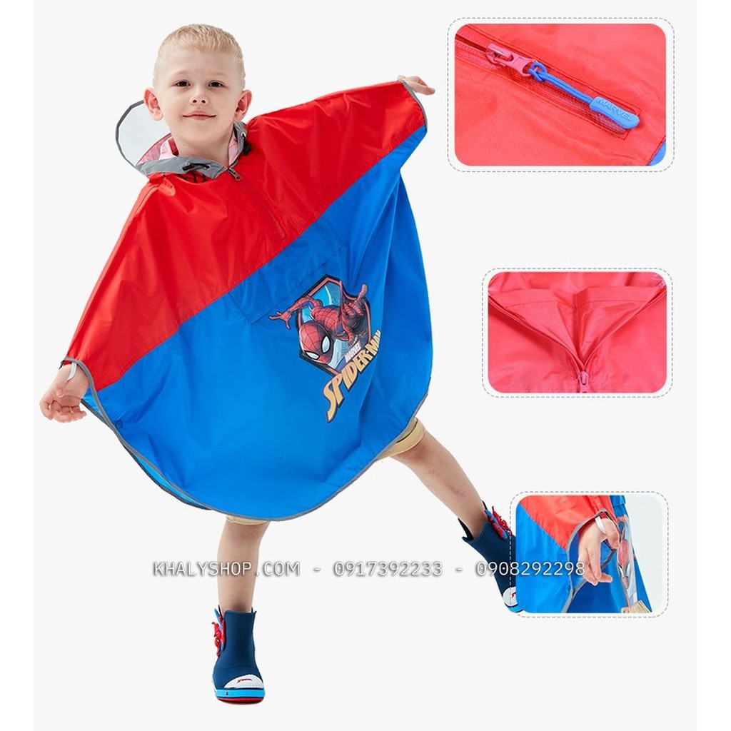 Áo mưa cánh dơi vải dù cao cấp hình người nhện Spiderman màu xanh đỏ cho bé trai còn size (S,M,L,XL) - 140P4NVF18011S