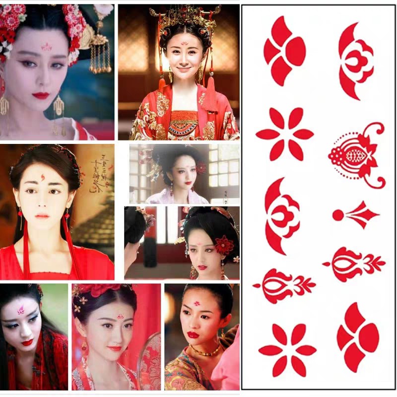[1 tấm ) Hình xăm dán trán cổ trang Chu sa cho mỹ nhân Trung Hoa xinh xắn