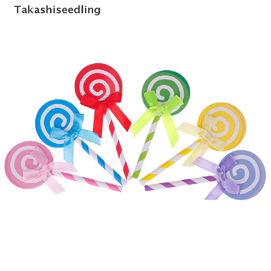 Set 6 Que Cắm Trang Trí Bánh Hình Kẹo Mút Thắt Nơ Màu Sắc Ngọt Ngào