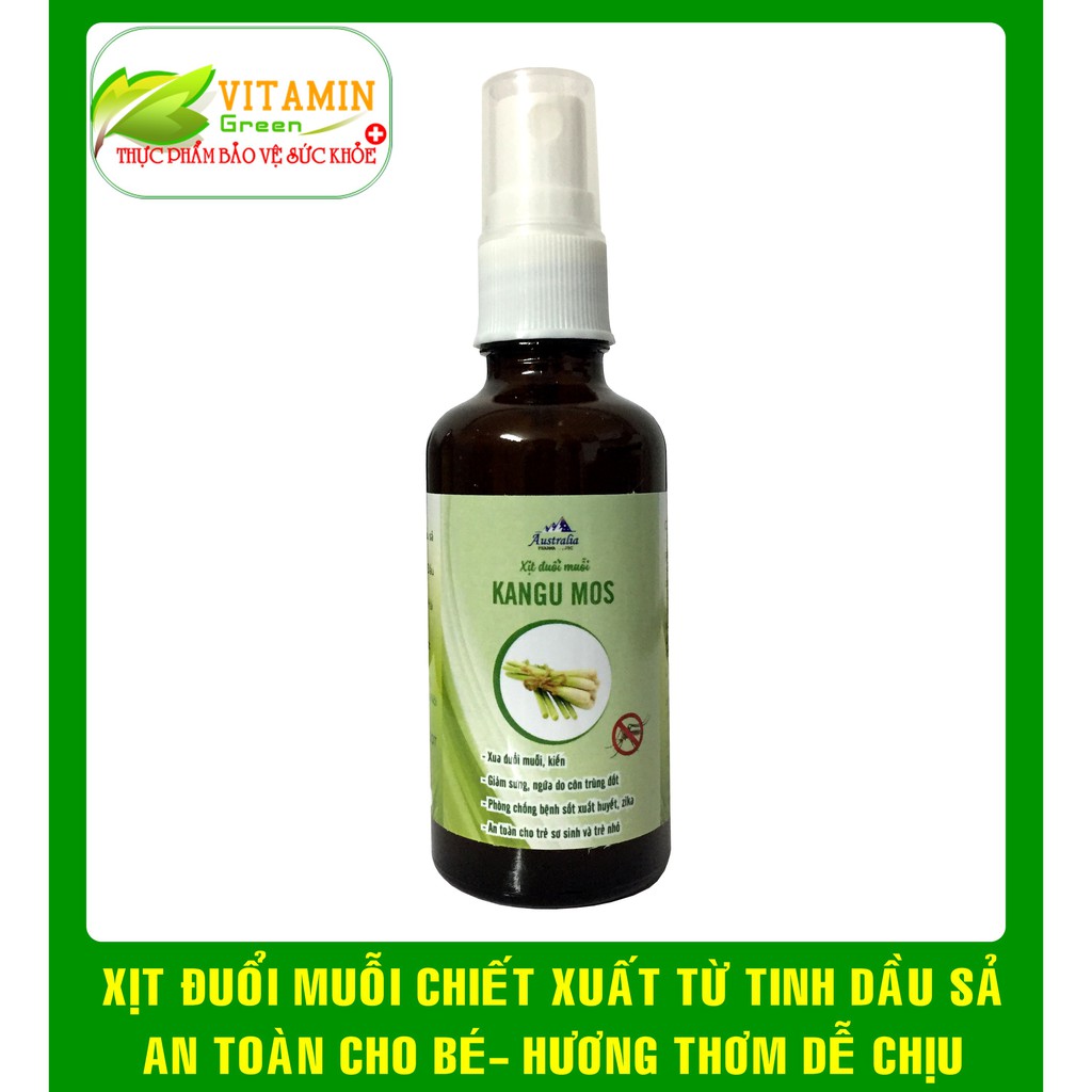 XỊT ĐUỔI MUỖI VÀ CÔN TRÙNG KANGU MOS CHIẾT XUẤT TỪ TINH DẦU SẢ, TINH DẦU THIÊN NHIÊN (50ml)