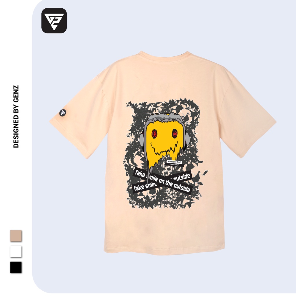 Áo thun tay lỡ GENZ phông Unisex nam nữ Cotton oversize form rộng Fake Smile