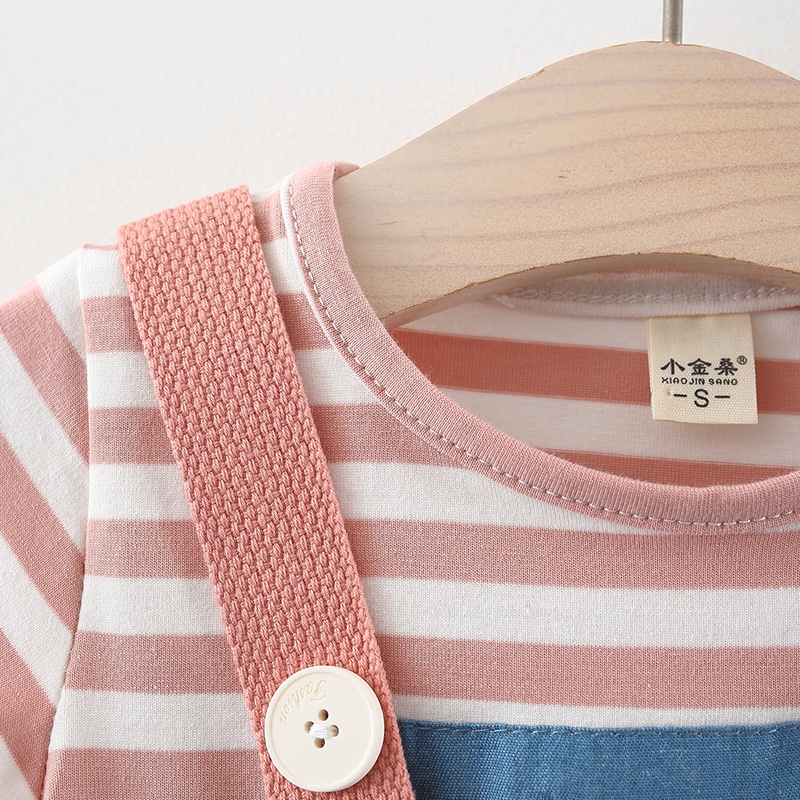 Đầm Công Chúa Giả Hai Lớp Họa Tiết Kẻ Sọc Phong Cách Hàn Quốc Thời Trang Mùa Hè Cho Bé Gái