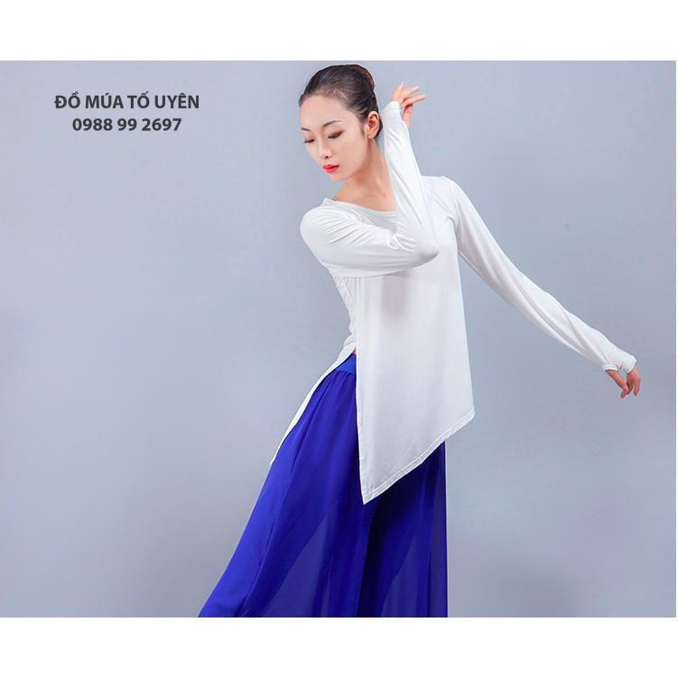 Áo múa basic xẻ tà dài tay xỏ ngón - Đồ Múa Tố Uyên