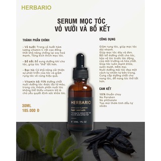 Bộ serum mọc tóc 30ml và nước dưỡng tóc 100ml vỏ bưởi và bồ kết herbario, kích thích mọc tóc chuyên sâu