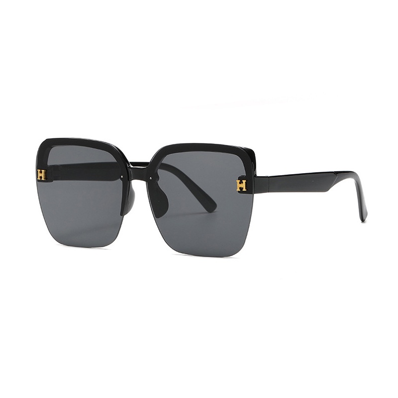 Kính mát Samjune không gọng hình vuông cỡ lớn thiết kế logo chữ H màu xanh đại dương thời trang sang trọng cho nữ
