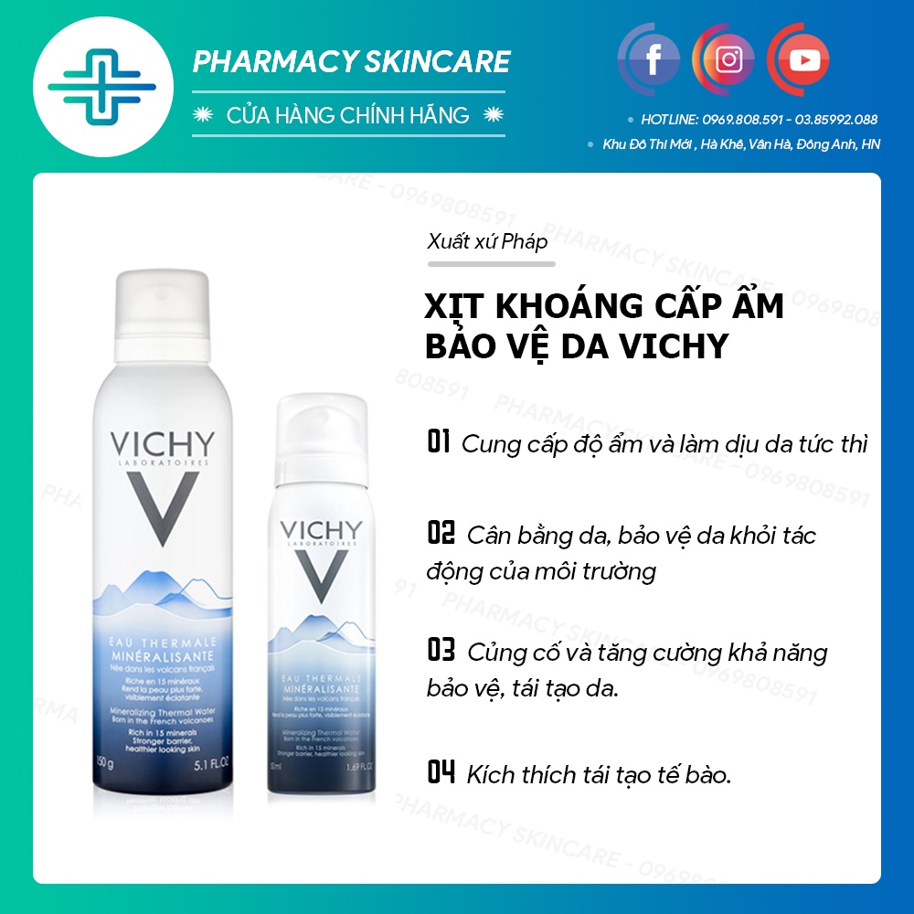 Xịt khoáng cấp ẩm bảo vệ da Vichy Mineralizing Thermal Water (Pháp)