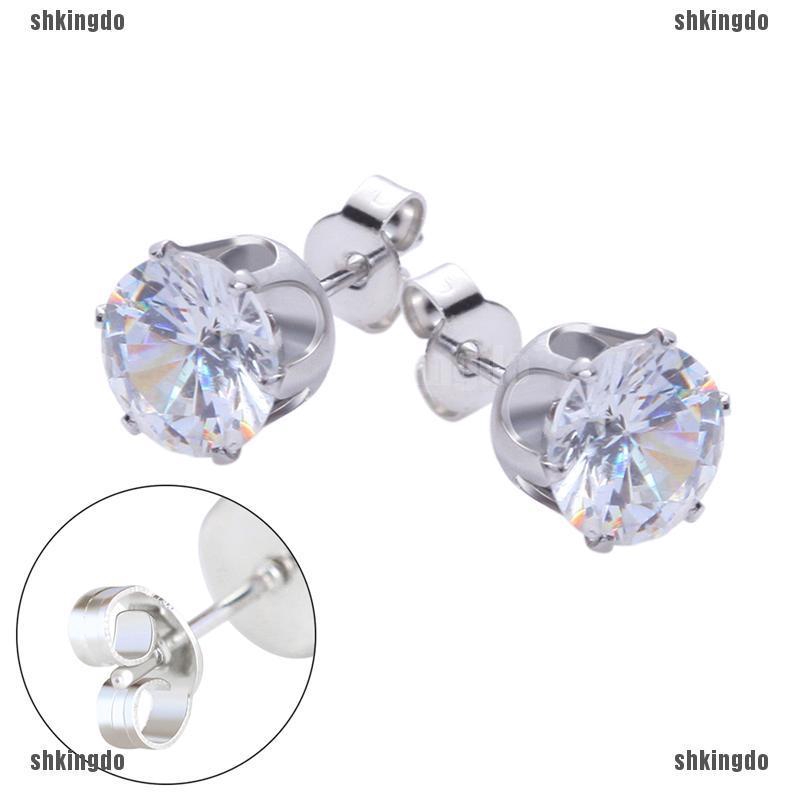 Set 8 đôi bông tai tròn bằng thép không gỉ đính đá 4/6/7/8mm