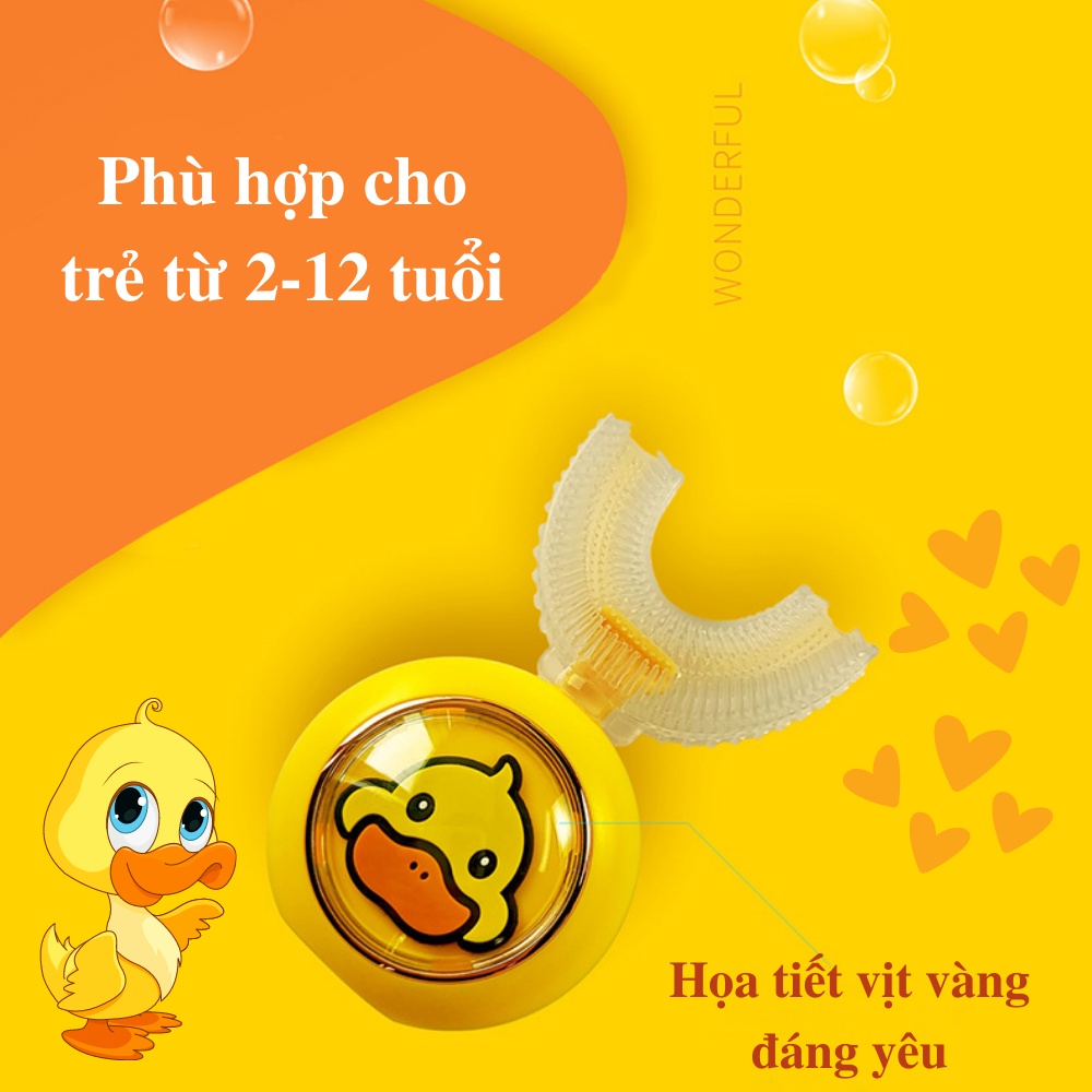 Bàn chải đánh răng cho bé CTFAST, bàn chải điện đầu chữ U cho trẻ từ 2-12 tuổi, giúp bé vệ sinh răng miệng tự động
