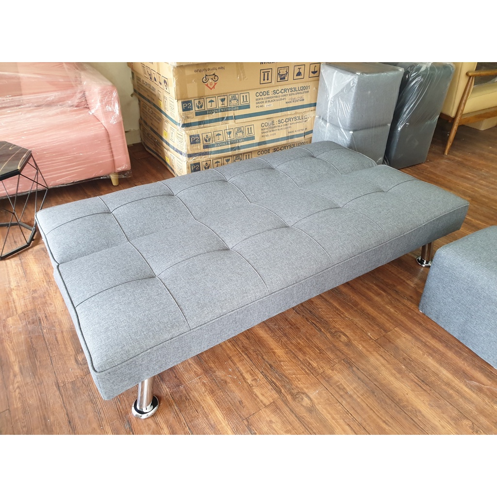Bộ Ghế Sofa Bed Màu Xám Lông Chuột Kiêm Giường Ngủ Đa Năng Thông Minh Cho Nhà Nhỏ