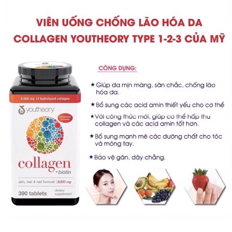 Collagen Youtheory 6,000mg, hộp 390 viên HSD 10/2023