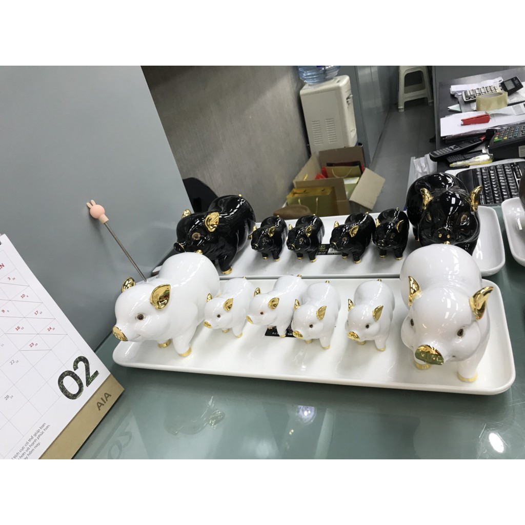 Tượng Heo Tài Lộc Sứ Cao Cấp Minh Long (Màu trắng có mạ vàng thật 24k) | BigBuy360 - bigbuy360.vn