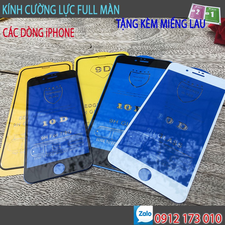 Kính cường lực 9D Full màn hình iPhone các dòng - iPhone 6,6s,6plus,7,7plus,8,8plus,XS Max, XR, 11, 11 Pro, 11 Pro Max