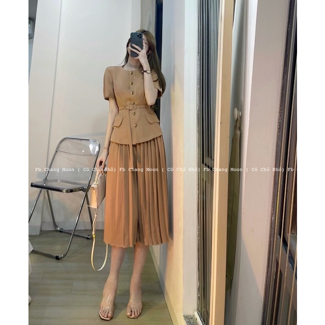 Set chân váy xếp li xoè + áo dáng vest kèm đai hàng có sẵn ( ảnh thật) | BigBuy360 - bigbuy360.vn