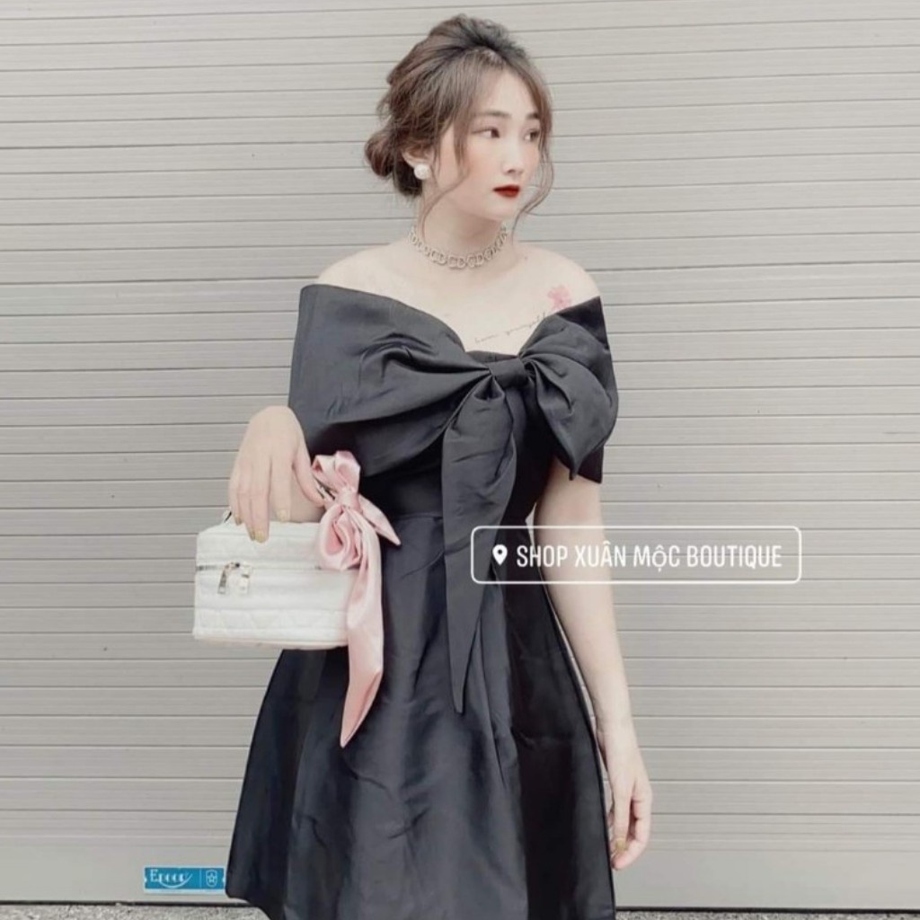 Váy Thiết Kế Cao Cấp. Váy Thiết Kế nơ ngực hở vai độc đáo, phong cách trẻ trung | WebRaoVat - webraovat.net.vn