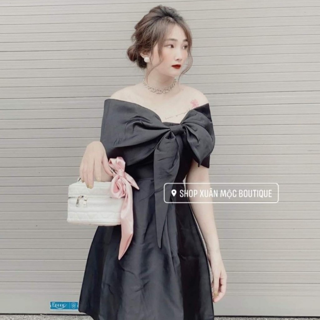 Váy Thiết Kế Cao Cấp. Váy Thiết Kế nơ ngực hở vai độc đáo, phong cách trẻ trung | BigBuy360 - bigbuy360.vn
