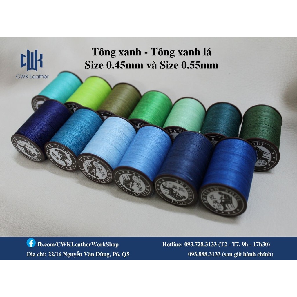 Chỉ sáp 0.45mm và 0.55mm may đồ da handmade thắt vòng tay macrame Artisan Soul (tông xanh lá và xanh dương)