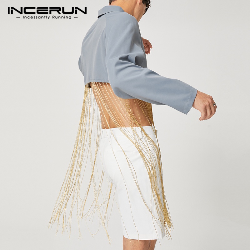 Áo khoác INCERUN dáng lửng tay dài màu sắc cá tính cho nam