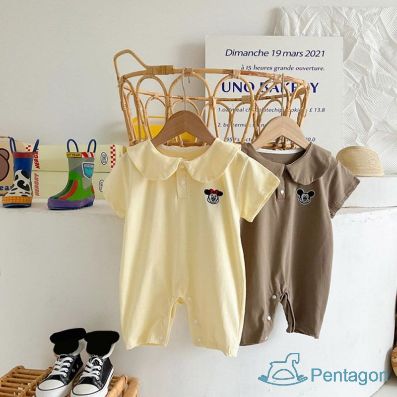 Bộ Áo Liền Quần Ngắn Tay Cổ Thủy Thủ Thêu Họa Tiết Hoạt Hình Cho Bé Trai Và Bé Gái