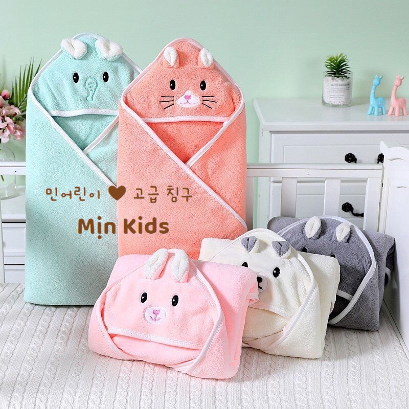 Khăn Quấn Cho Bé Sơ Sinh Mềm Mại Có Mũ Hình Thú Đáng Yêu-Mịn Kids