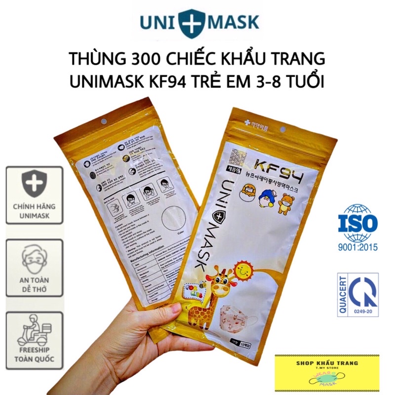 Sỉ 1 thùng khẩu trang KF94 trẻ em UNI Mask (3-8t) hàng chính hãng (300 cái)