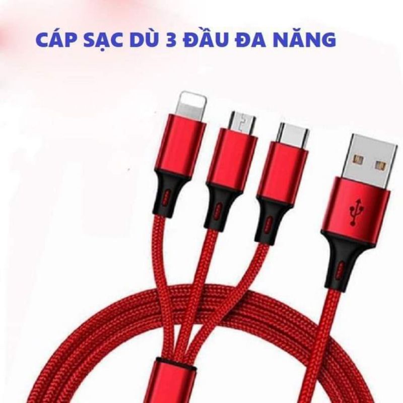 Sạc dây đầu usb đa năng 3 đầu sạc hỗ trợ sạc nhanh tiện dụng