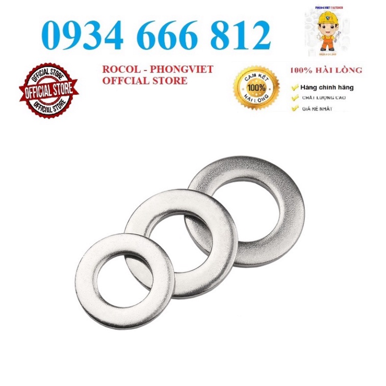 SET 50C và 20c  LONG ĐEN PHẲNG INOX 304 M2, M2.5,M3, M4, M5, M6,M8, M10, M12