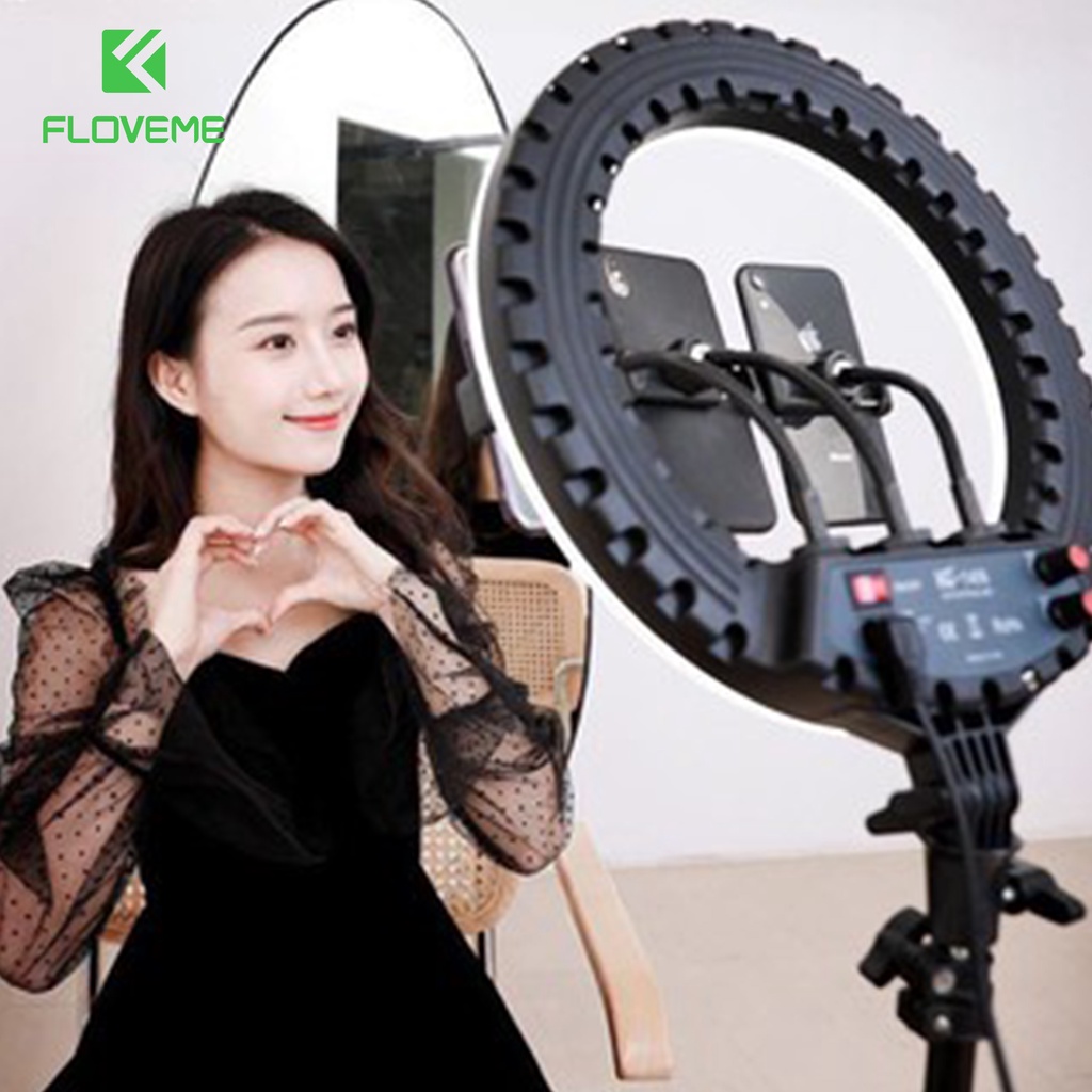 Đèn livestream Floveme cao cấp siêu sáng, chân 2m1, Size đèn 26 36 45 Hỗ Trợ Chụp Ảnh Make up, quay tiktok, bán hàng