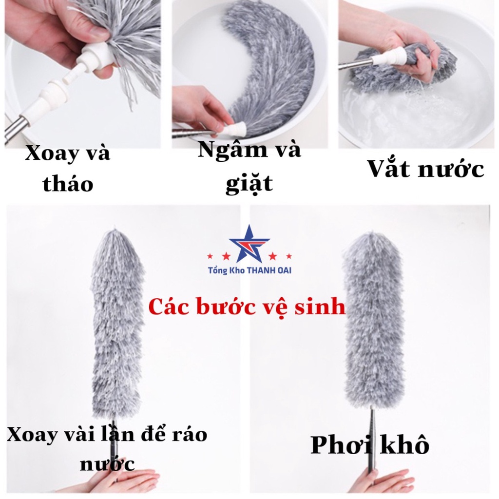 Chổi quét trần nhà quét bụi mạng nhện tiện lợi dài 2m8 Quét Trần Lau Bụi có cán điều chỉnh độ dài và xoay 360 độ dài