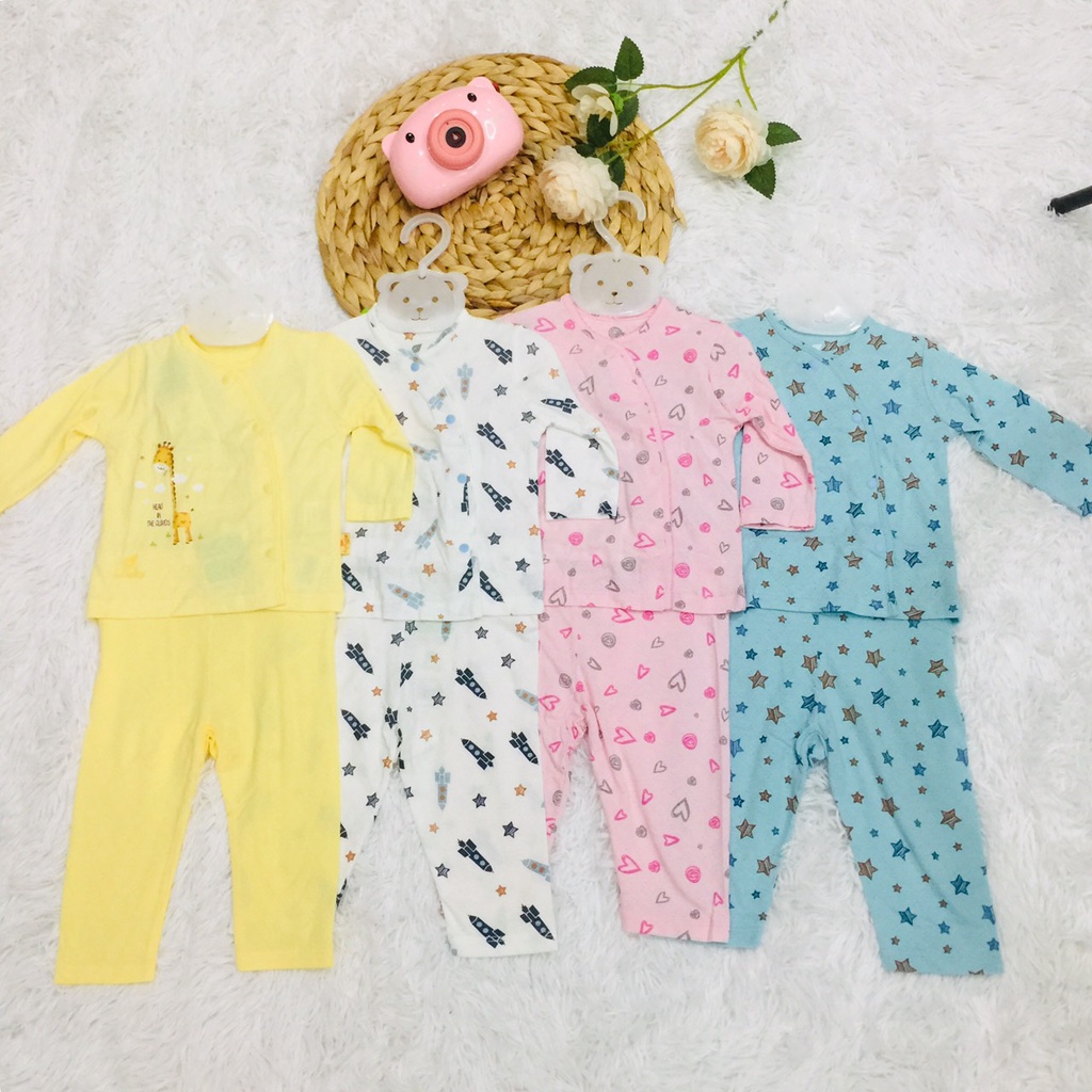 Bộ quần áo sơ sinh thu đông dài tay cài lệch cho bé trai bé gái Lullaby Nhật Hoa Lamiha sale sốc size 0-6M