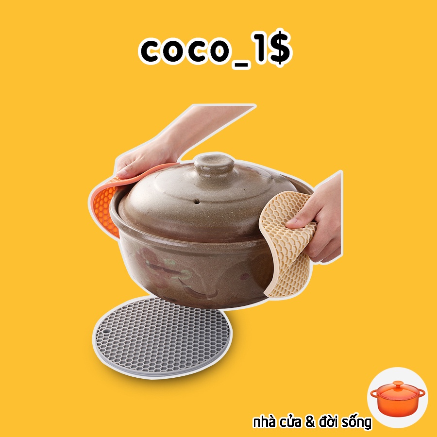 [COCO1$] Bộ thảm lót nồi bằng silicone trong nhà bếp Bộ tròn chịu nhiệt CC09SP069