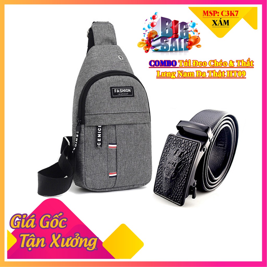 COMBO Túi Đéo Chéo Canvas Nam Thời Trang 2020 Và Thắt Lưng Da Nam Thời Trang NH09