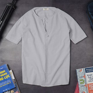 Áo đũi nam cộc tay cổ V 1 cúc tết mở Thời Trang Vải Đũi (Linen) Cao Cấp