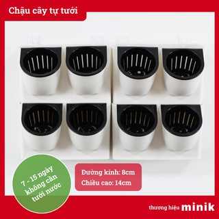 Chậu trồng cây treo tường, để bàn tự dưỡng MINIK, có thể xếp chồng lên nhau, màu trắng, chậu thông minh có thể tự tưới