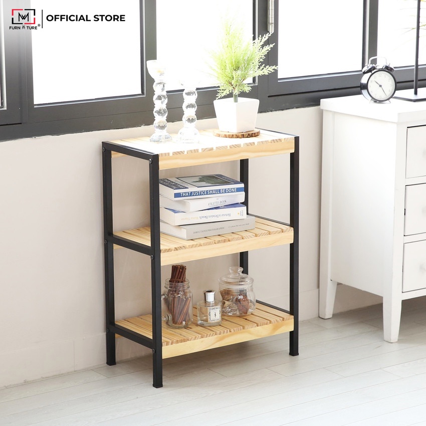 Combo 2 kệ gỗ đa năng chân sắt tĩnh điện màu đen size 50cm - MW FURNITURE - Nội thất trang trí