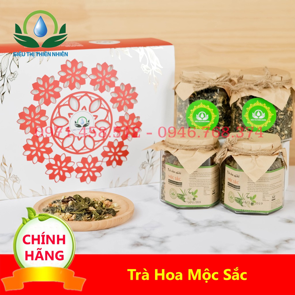 Sét quà tặng trà hoa cao cấp:2 Chè Xanh Ướp Hoa Nhài,2 Trà Sâm Nhài Mộc Sắc